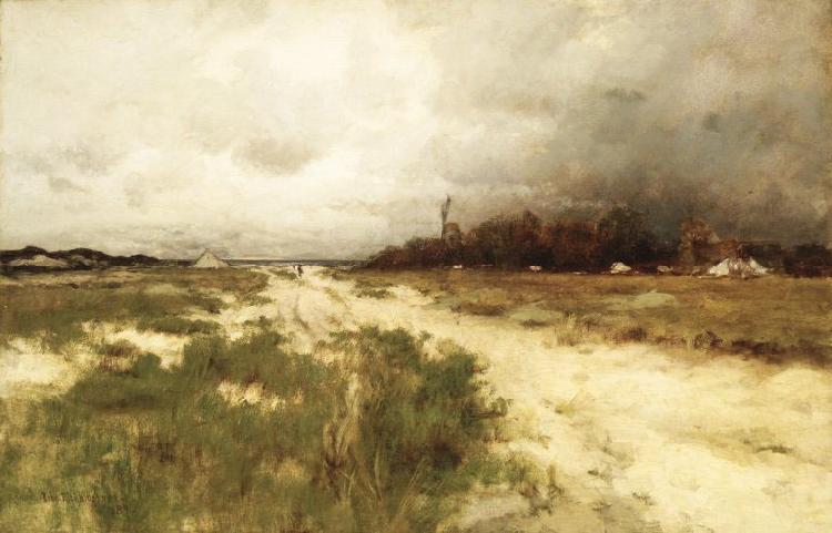 unknow artist Coast Landscape, Dunes and Windmill